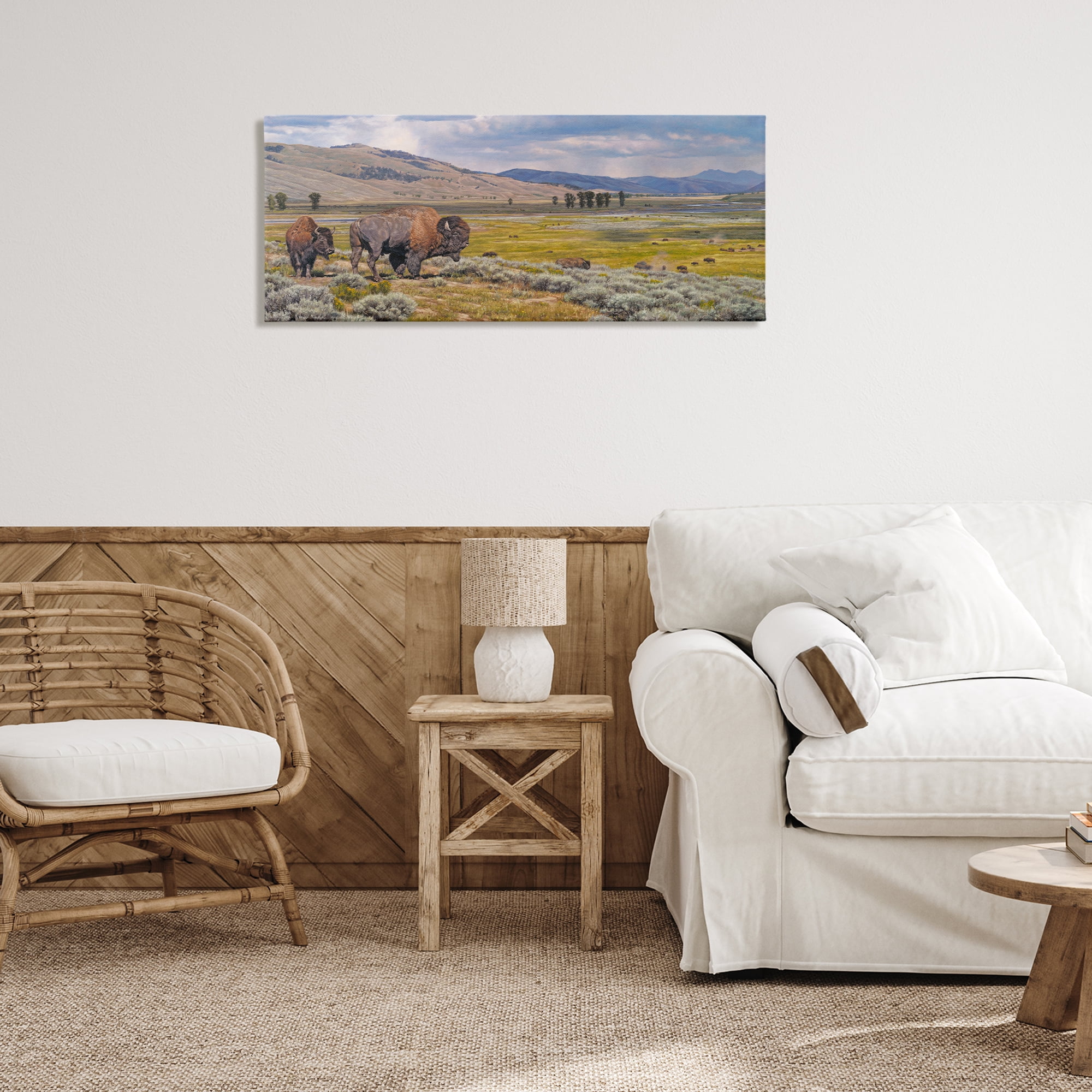 Stupell Industries Roaming Southwestern Bison Landscape Painting Gallery Wrapped Canvas Art Print Wall Art, 40 x 17