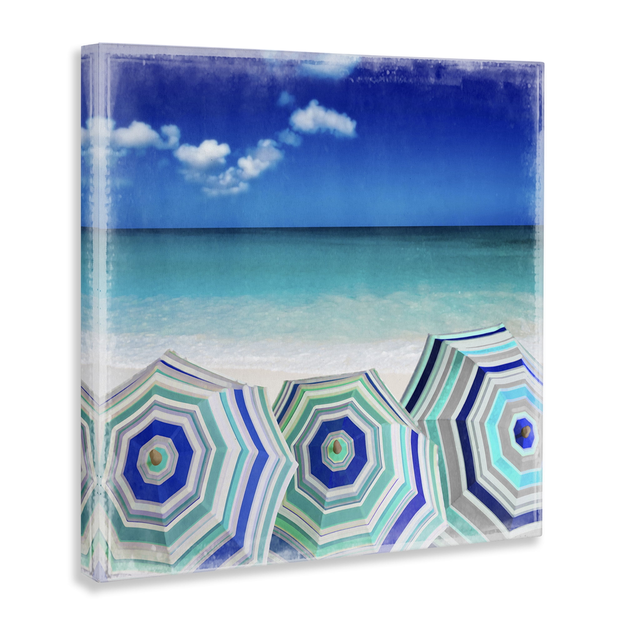 Stupell Industries Three Beach Umbrellas View Nautical & Beach Painting Wrapped Canvas Art Print Wall Art, 17 x 17