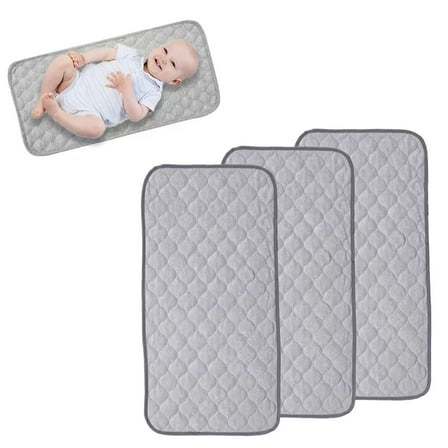 Changing Pad Liners 3 Pack, Waterproof Bamboo Cotton Blend, Soft Absorbent Reusable Liner for Baby Changing Table,Gray Rectangular