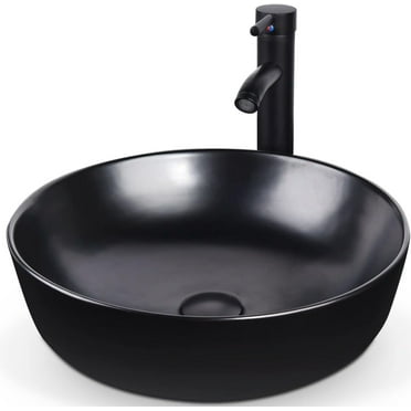 ELECWISH Bathroom Sink and Faucet Combo Artistic Porcelain Ceramic Vessel Sink Basin Washing Bowl Set, Cabinet Countertop Sink with Chorme Faucet Pop-up Drain and Water Pipe Lavatory