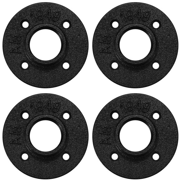 3/4"" Black Floor Flange Home TZH 4 Pack Malleable iron Pipe Flange for Industrial vintage style Flanges with Threaded Hole for DIY Project/Furniture/Shelving Decoration (4 3/4 Inch)