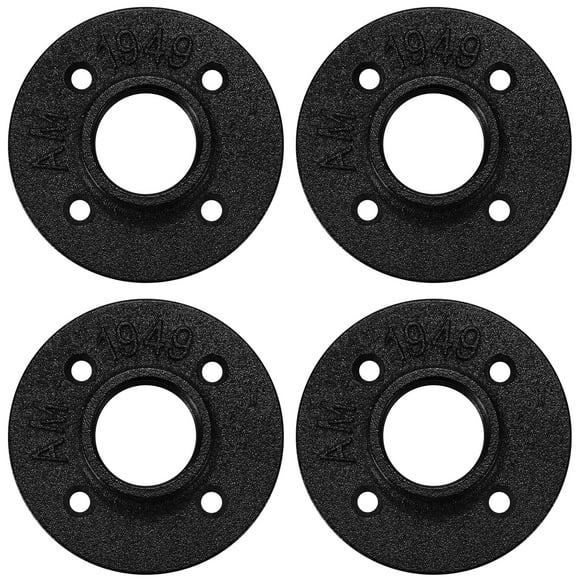 3/4"" Black Floor Flange Home TZH 4 Pack Malleable iron Pipe Flange for Industrial vintage style Flanges with Threaded Hole for DIY Project/Furniture/Shelving Decoration (4 3/4 Inch)