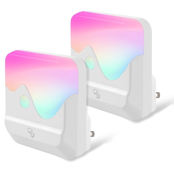 Smart Color-Changing Night Light with Dimmable Warm White & RGB - 2 Pack Dusk to Dawn Sensor LED Plug-in Nightlights for Bedroom, Nursery, Hallway, Bathroom