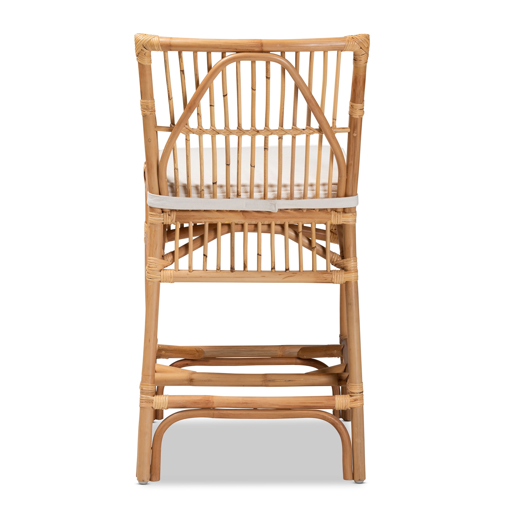 bali & pari Rose Bohemian Rattan Counter Stool with Upholstered Cushion, Natural Brown/White