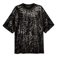 thumbnail image 5 of Stamzod Women's Sparkly Sequin Top Round Neck Short Sleeve Party Shirts Dressy Casual Tee Blouses Fashion Clothing Black E S, 5 of 8