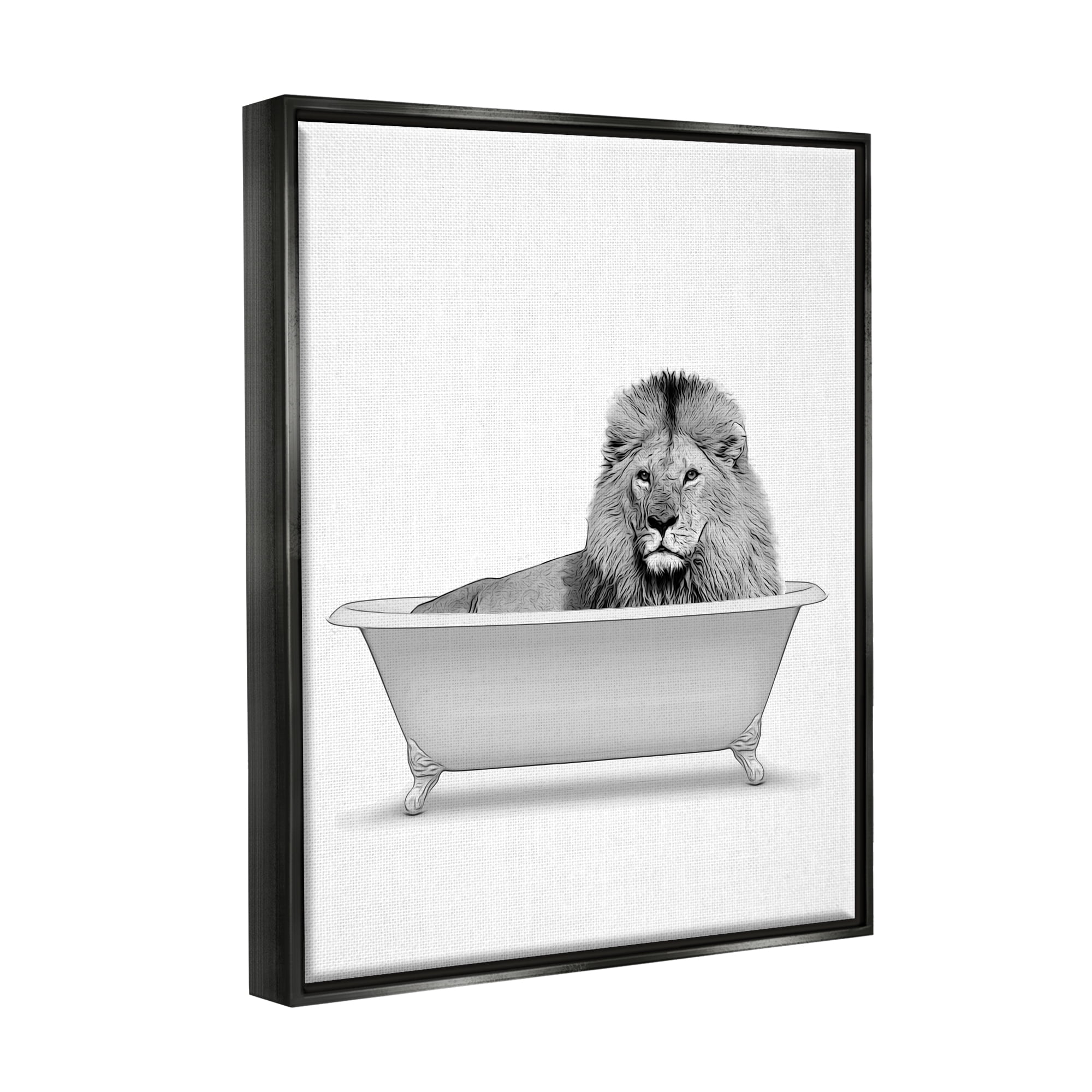Stupell Industries Lion In Bathroom Tub Wildlife Animals & Insects Painting Black Floater Framed Art Print Wall Art