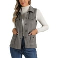 thumbnail image 4 of INSPIRE CHIC Women's Utility Cargo Vest Button Front Sleeveless Faux Suede Jacket with Pockets XS Dark Grey, 4 of 6