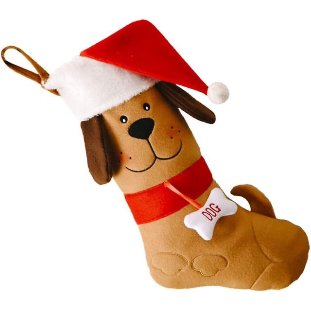 Calcetín navideño de peluche con forma de hueso de perro en 3D CHAO Bolsa de regalo amarillo