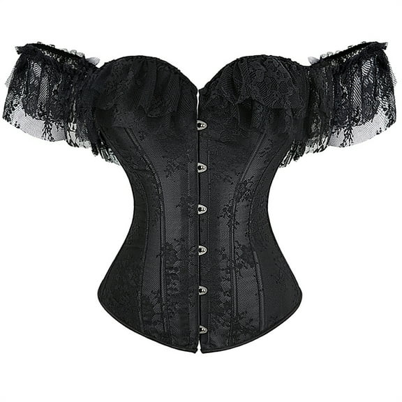 Grebrafan Corset Rockabilly Women Lace Off Shoulder Bustier Black L