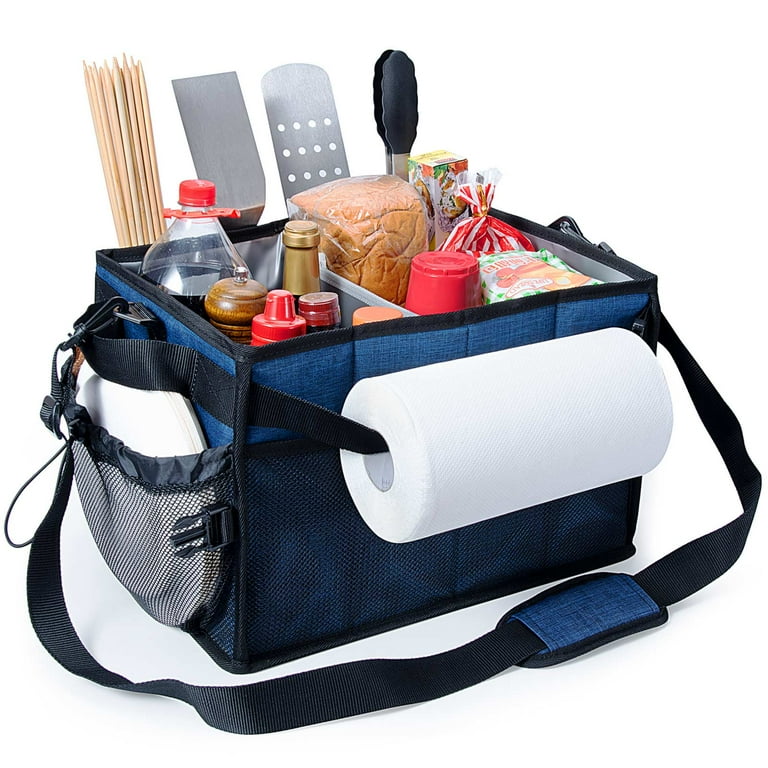 FANGSUN Large Grill and Picnic Caddy with Paper Towel Holder, BBQ Organizer  for Utensil, Plate, Condiment, Collapsible & Easy Carry Griddle Caddy, Must  Haves for Outdoor, Camper, Travel, Car, RV 