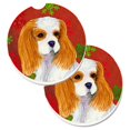 thumbnail image 1 of Cavalier Épagneul Rouge & Vert Flocons de Neige Ensemble de Noël de 2 Porte-Gobelets sous-Verre de Voiture, 1 of 1