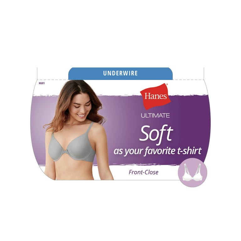 Hanes Ultimate® ComfortBlend® T-Shirt Front-Close Underwire Bra Oatmeal  Heather 2 38C Women's