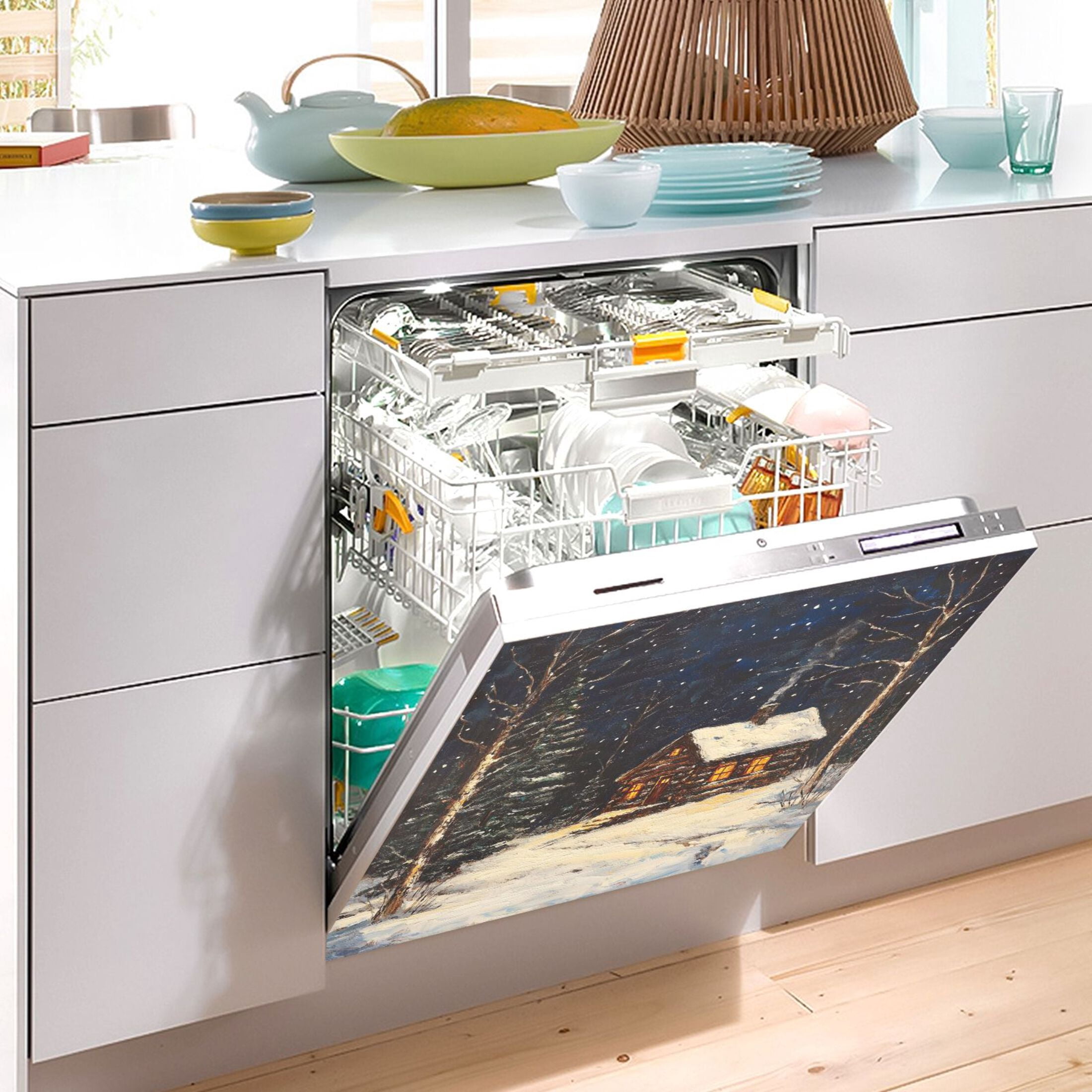 Dishwasher Magnetic Sticker 23x26 Inch Refrigerator Magnetic Sticker Washing Machine Magnetic Sticker Kitchen Panel Magnetic Sticker Home Decor The Cabin in The Forest