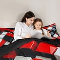 thumbnail image 4 of jejeloiu Geometric Grid Buffalo 7pcs Bedding Comforter Set,Modern Abstract Art Queen Bedding Sets,Red White Black Queen Sheet Sets For Men Women,Breathable Home Decor Reversible, 4 of 8