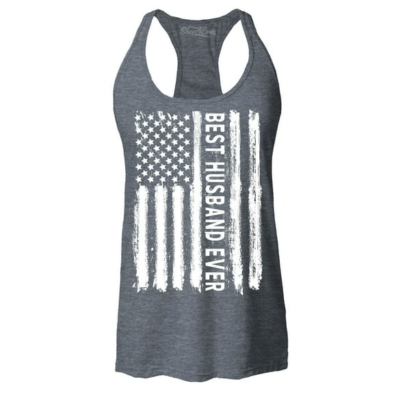 Shop4Ever Women's Best Husband Ever American Flag Patriotic Racerback Tank Top Medium Charcoal