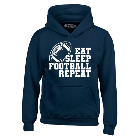 Shop4Ever Men's Eat Sleep Football Repeat Hooded Sweatshirt Hoodie Small Navy