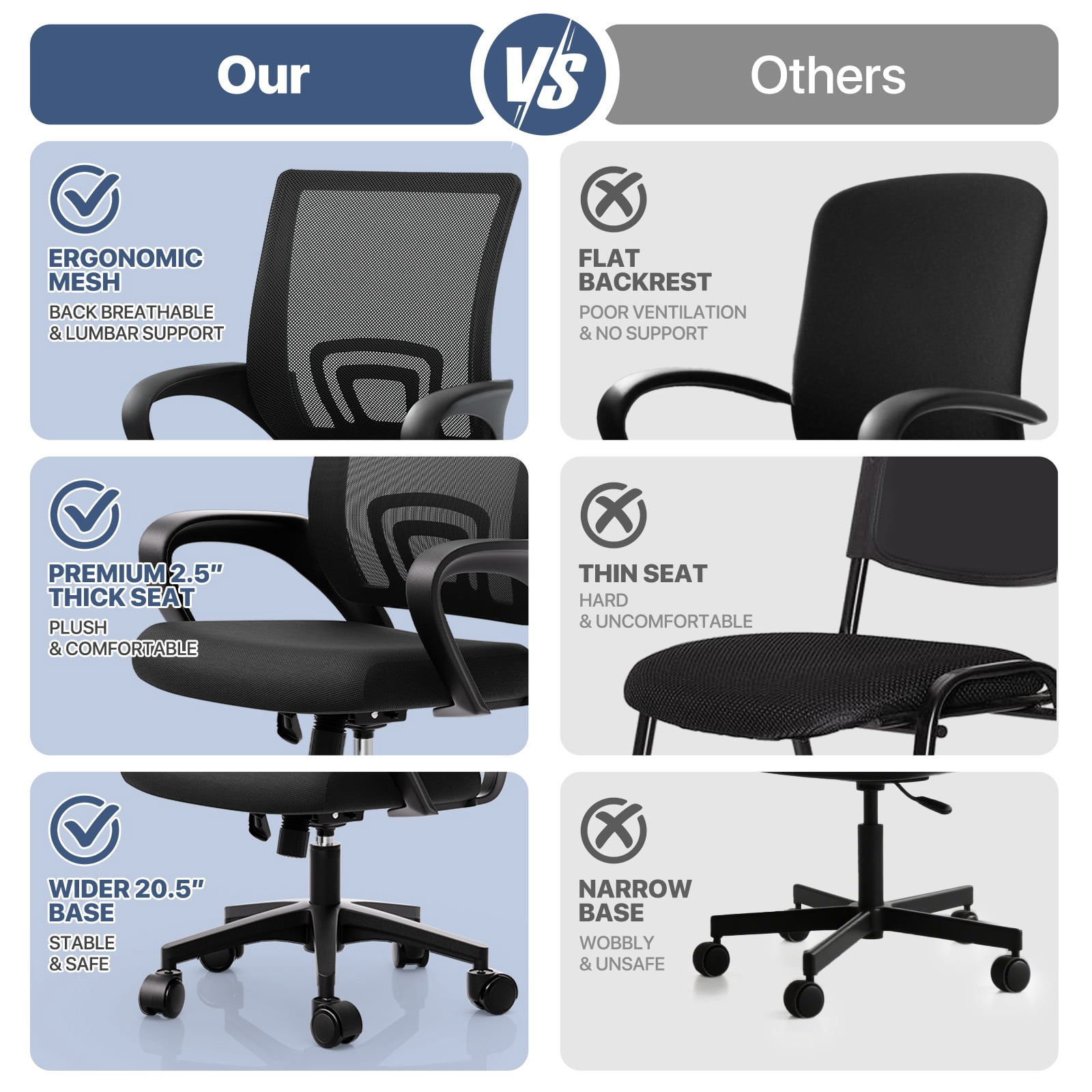 MoNiBloom Office Chair Mid Back Swivel Lumbar Support Desk Chair, Height Adjustable Ergonomic Mesh Computer Chair with Armrest, Black