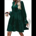thumbnail image 3 of Vestido Babydoll Elegante de Terciopelo para Mujer, de Larga, Informal, con Escote en V, Corte A, Fluido, Formal, para Fiesta de Boda. Verde Oscuro M, 3 of 10