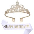 thumbnail image 2 of Yoyauz Women's Birthday Crown & Belt Queen Crystal Crown Rhinestone Hair Band Set Happy Party Decoration Accessories Girls Princess Gift Set, 2 of 6