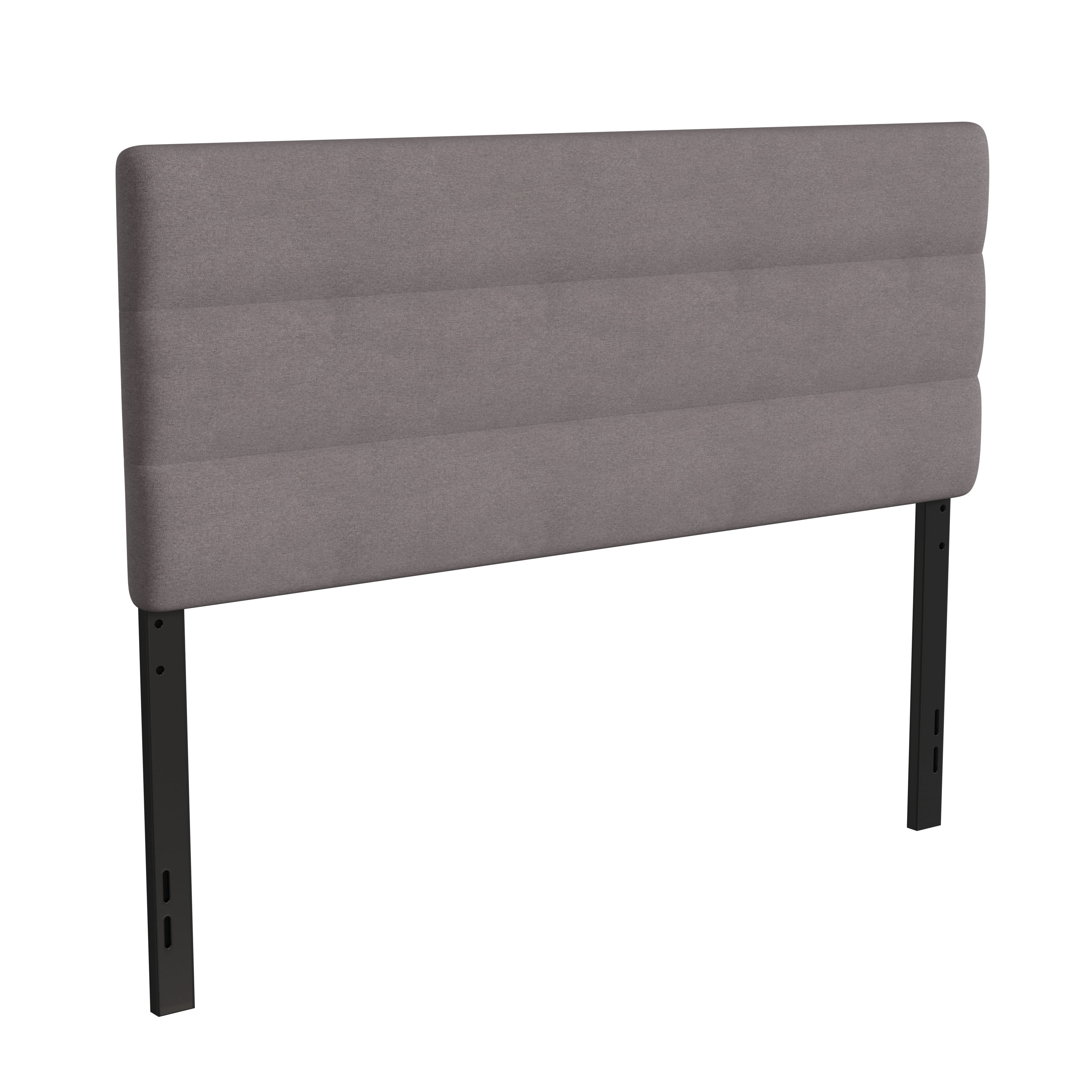 BizChair Queen Channel Stitched Fabric Upholstered Headboard, Adjustable Height from 44.5" to 57.25" - Gray