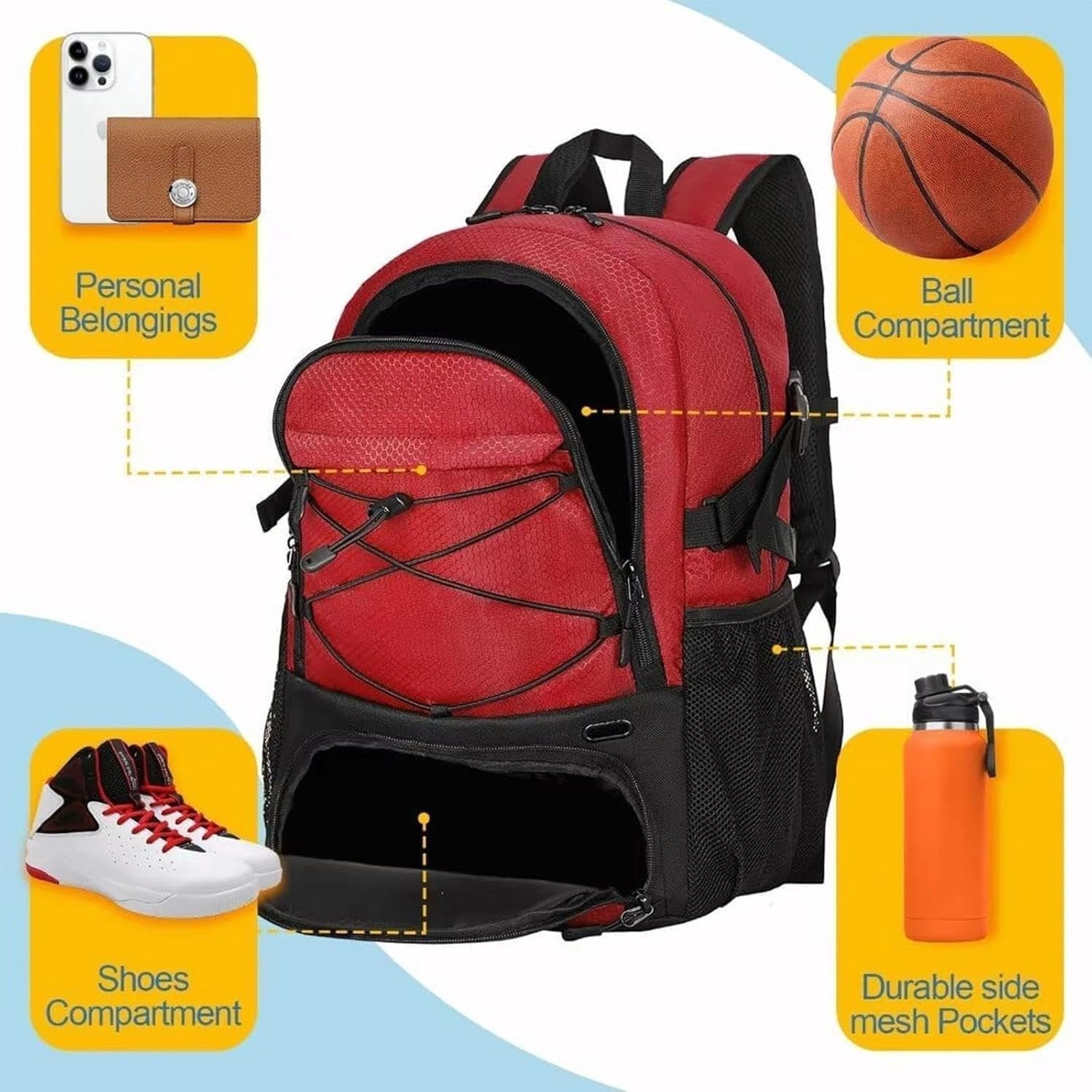 Basketball Backpack with Ball Compartment - Large Basketball Bag with Shoes compartment  Equipment Bag for Soccer Ball,Volleyball,Gym,Outdoor,Travel
