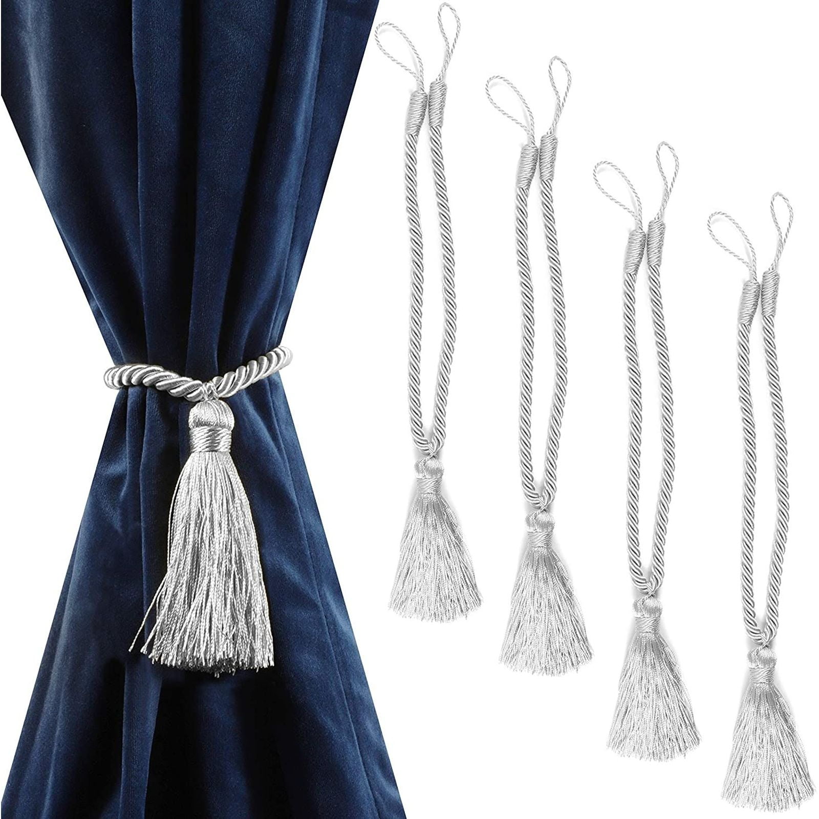 2 Pack Plain Silky Braided Rope Curtain Tie backs Tiebacks Decorative Holdback 