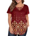 thumbnail image 3 of TQWQT Womens Tops Plus Size Sexy Summer V Neck Criss Cross Tshirts Aztec Graphic T-Shirt Short Sleeve Tunics Shirts Loose Casual Tunic Tops Wine L, 3 of 6