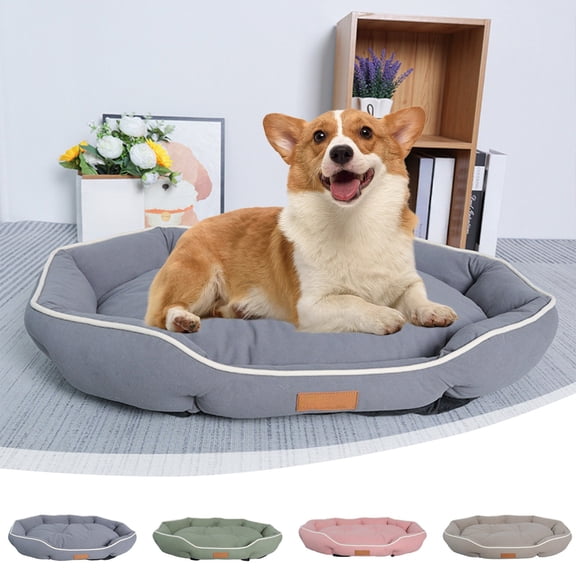 Orthopedic Dog Bed Medium Pet Mat 16x12 in Washable Cover Non-Slip Bottom Pink Beige Gray Green Soft Sponge Cushion Indoor Kennel Crate Pad