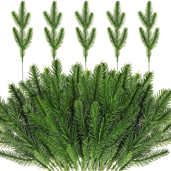 Namzi 30Pcs Green Frosted Pine Branches, Christmas Tree Picks,Fake Pine Sprigs Holly Stems for DIY Crafts Wreath Home Decor(11.8 Inch)