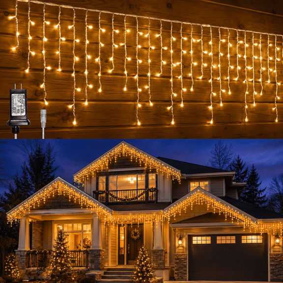 Lapalife 35.4ft 432 LED Icicle Christmas Lights Outdoor, 72 Drops Connectable Icicle String Lights with 8 Modes & Timer, IP44 Waterproof Roof Eaves Fairy Lights for Holiday Decor, Warm White