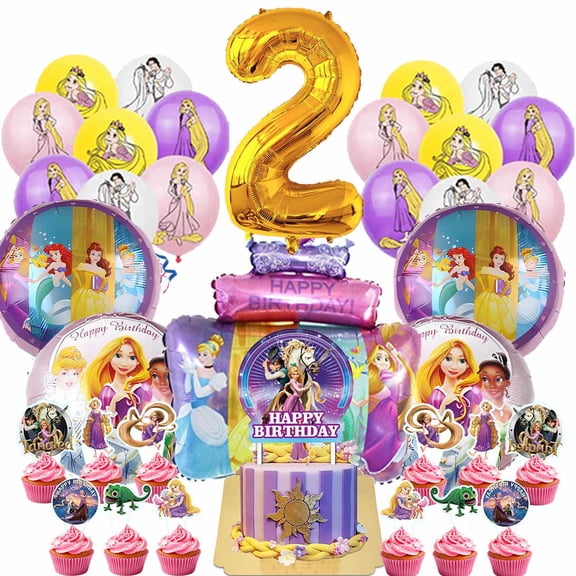 Long Hair Princess Party Supplies 2nd Decor Kit Balloons Birthday Cake Topper Decorations