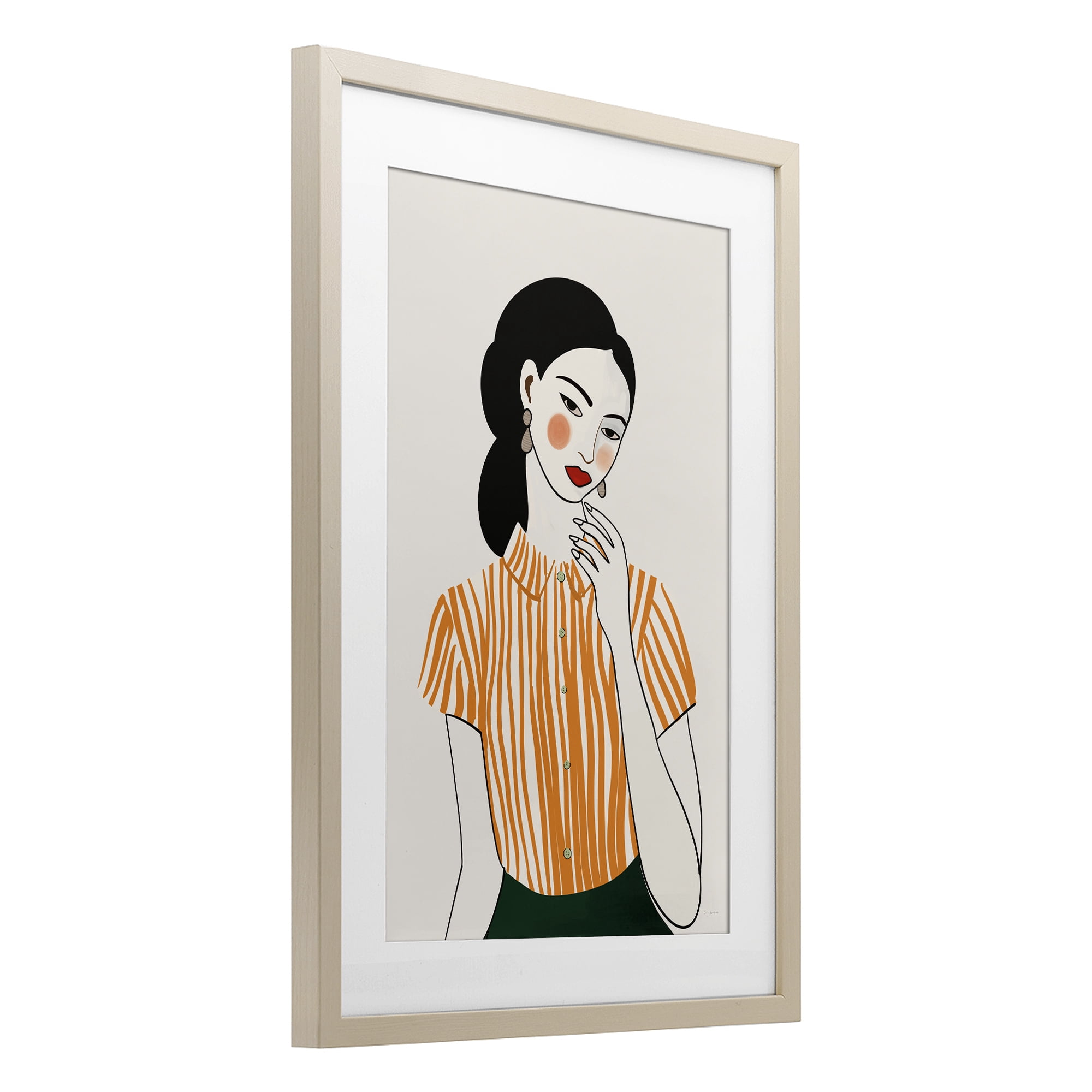 Stupell Industries Woman in Orange Blouse Birch Framed Print Under Glass, design by Omar Escalante