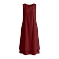 thumbnail image 7 of Eawtki Women's Crew Neck Sleeveless Midi Linen Dress Dual Layer Hem Hidden Side Pockets Straight Loose Fit Minimalist Casual Everyday Swing Dress, 7 of 7