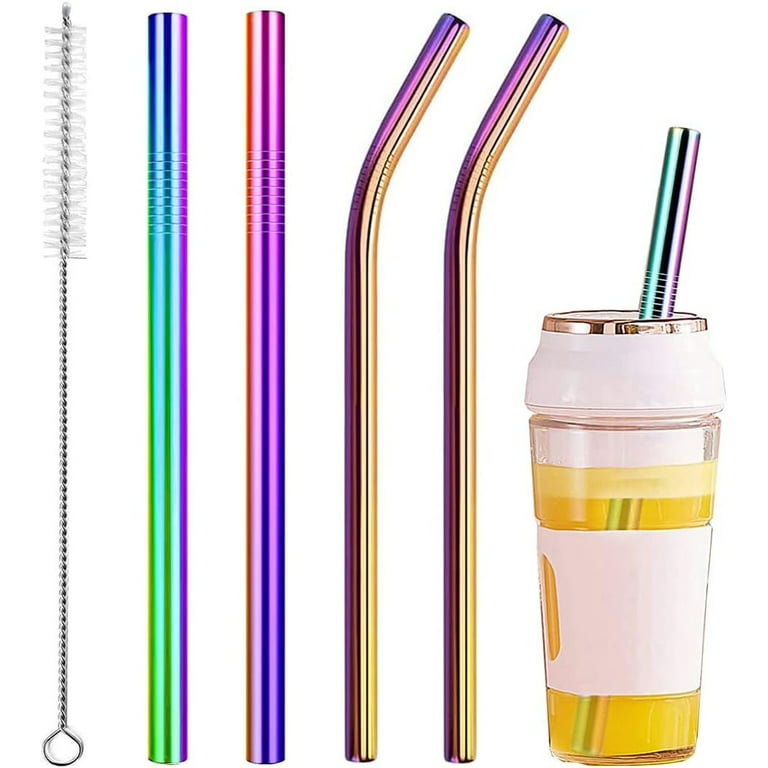Reusable Smoothie Straw, 0.47'' Extra Wide Stainless Steel Straw 8.5'' Long  Colorful Straws, 4 Pack Metal Straw with 1 Reusable Straw Brush Cleaner for  Milkshake, Smoothie, Bubble tea 
