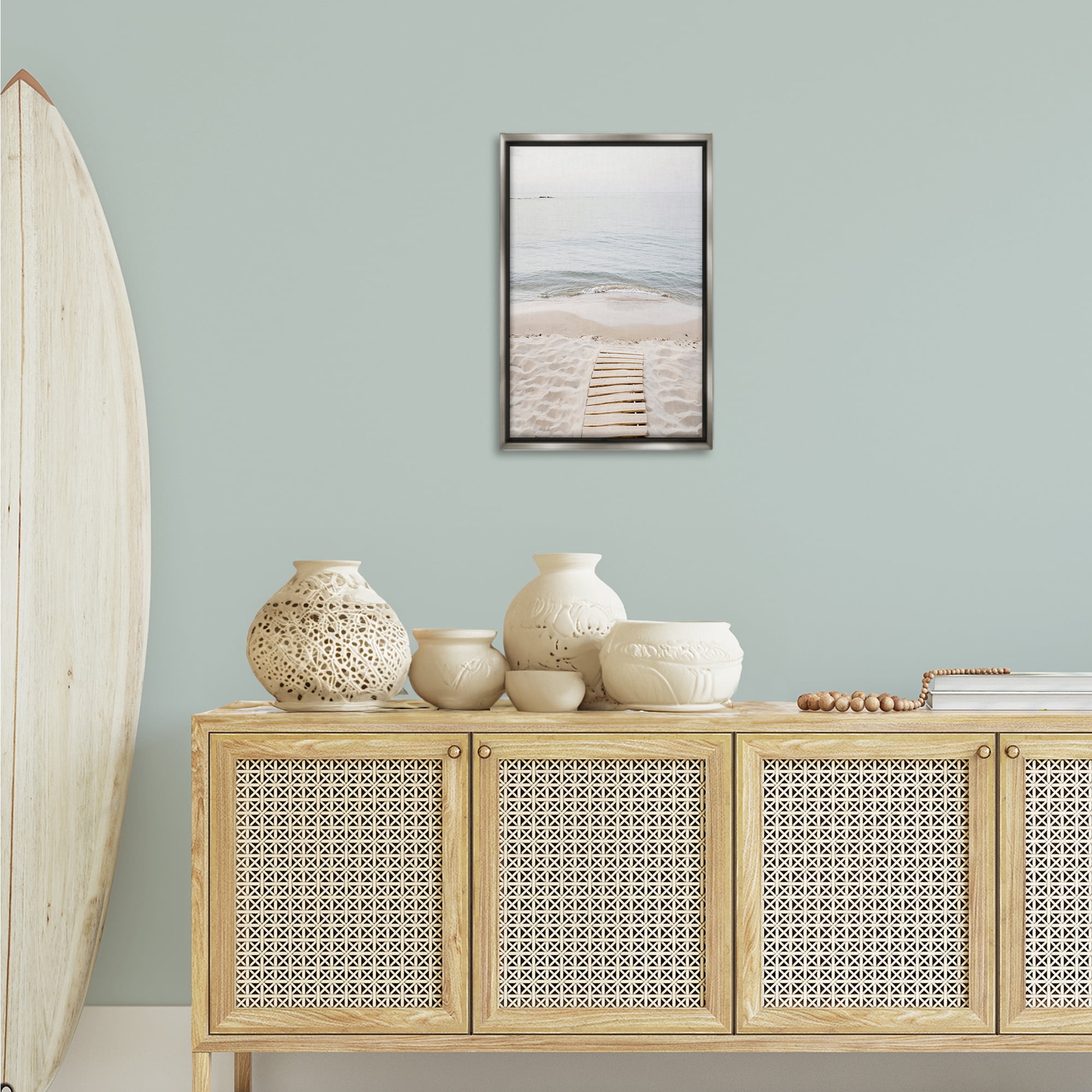 Stupell Industries Steps Toward Beach Shore Nautical & Beach Photography Gray Floater Framed Canvas Art Print Wall Art, 17 x 25