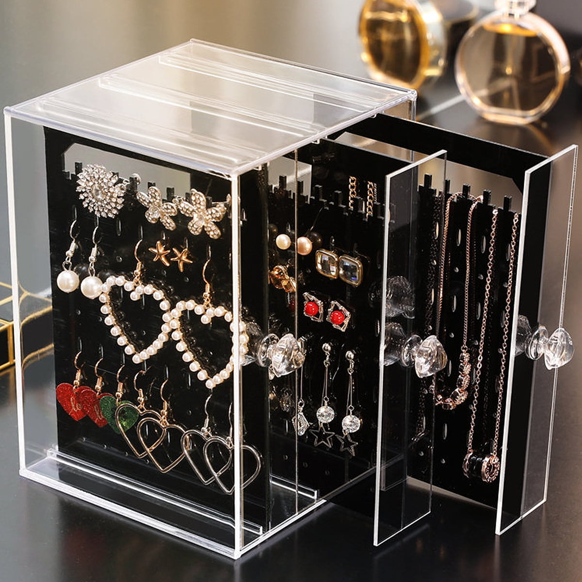 Acrylic Earrings Jewelry Storage Box Display Stand Drawers Rack Holder