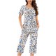 thumbnail image 1 of Sexy Pijama Conjunto para las Mujeres, Cuello Redondo Blusa de Manga Corta Y Pantalones, Traje de Moda Casual, 1 of 1