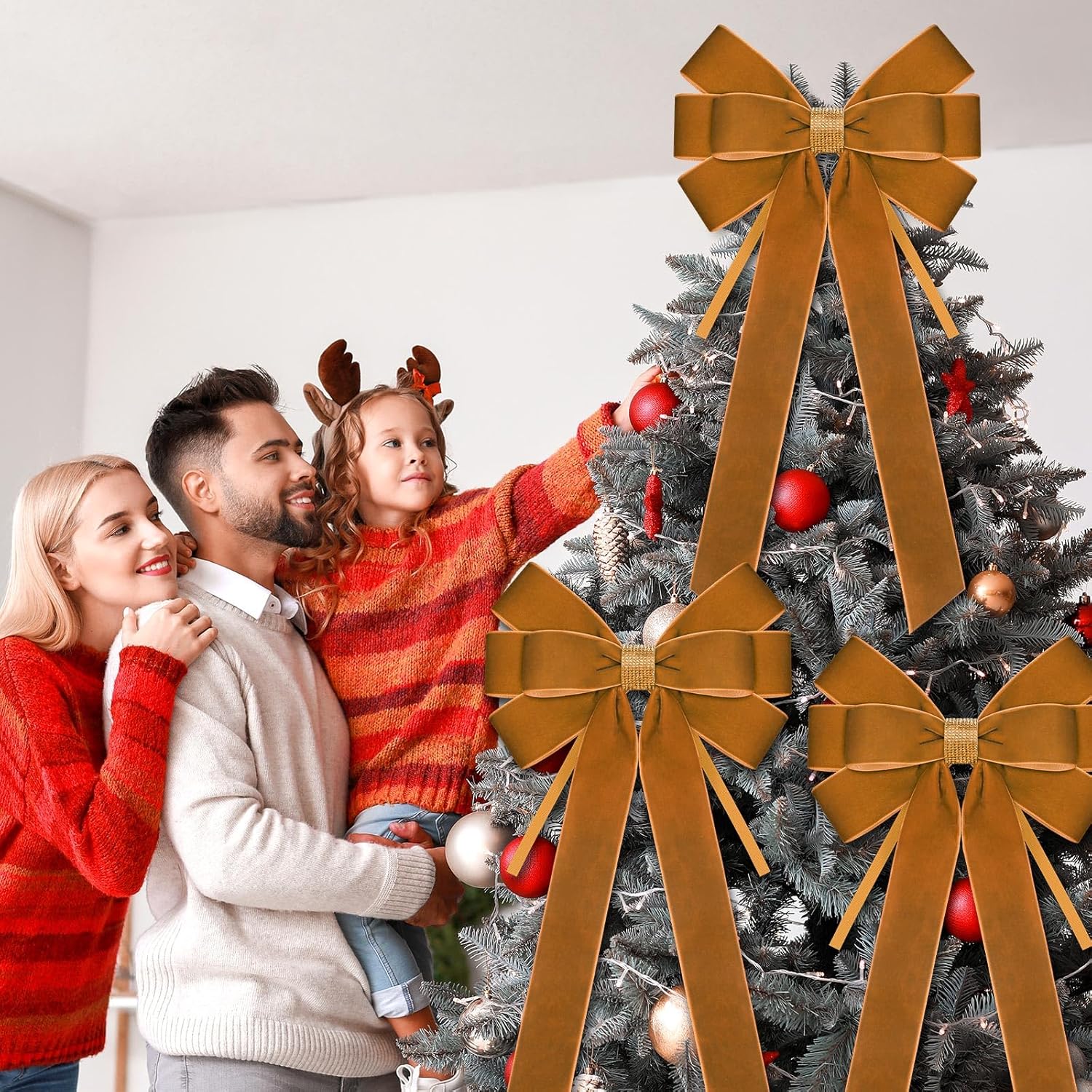 Dalrosia 6PCS Velvet Bows for Christmas Tree Large Velvet Christmas Wreath Bows with Clip Rhinestone Ribbon,Xmas Tree Topper Ornament for Home Indoor Outdoor Decoration
