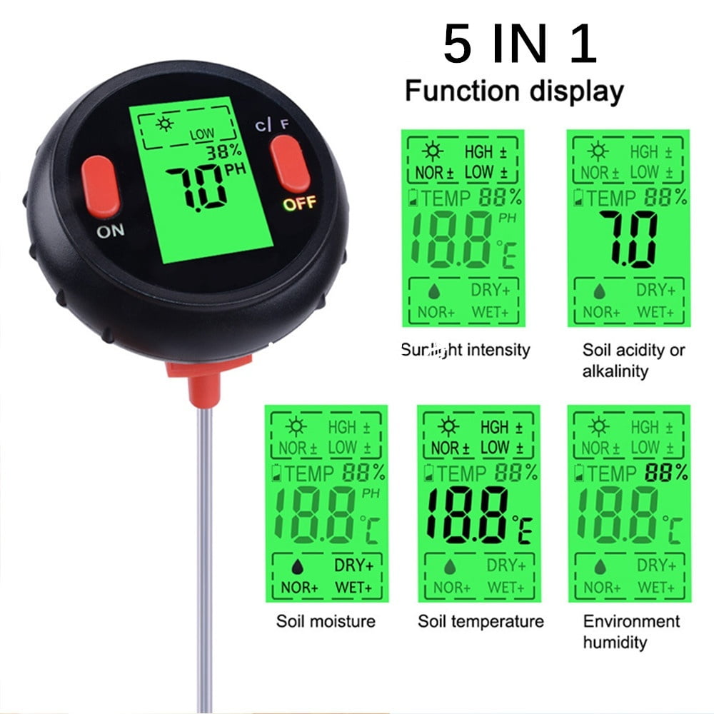 5 In 1 Soil PH Water Moisture Meter Garden Plants Flowers