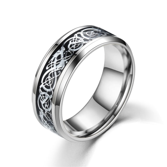 Anillo de acero de titanio con patrón de dragón, pieza de dragón, anillo de joyería luminosa con incrustaciones de diamantes, anillo de acero inoxidable