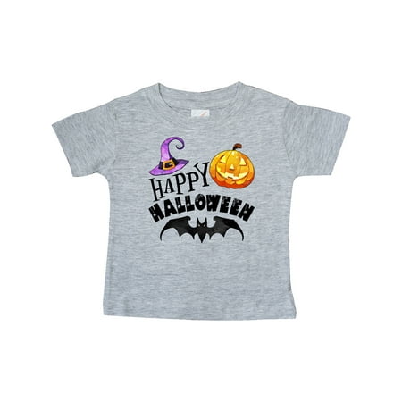 

Inktastic Happy Halloween Bat Witch Hat Jack O Lantern Gift Baby Boy or Baby Girl T-Shirt