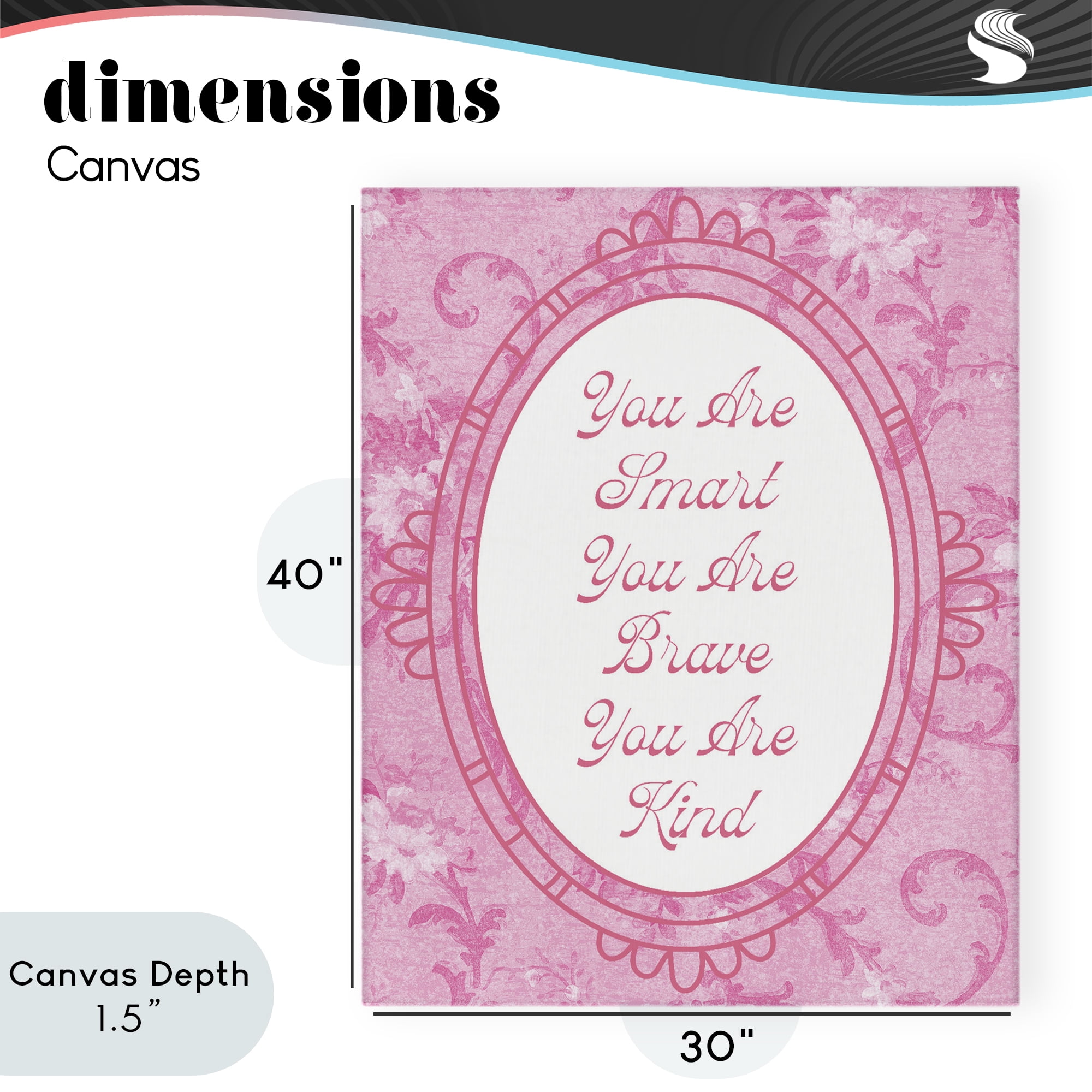 Stupell Industries Smart Brave & Kind Ornate Pink Canvas Wall Art, design by Lil' Rue