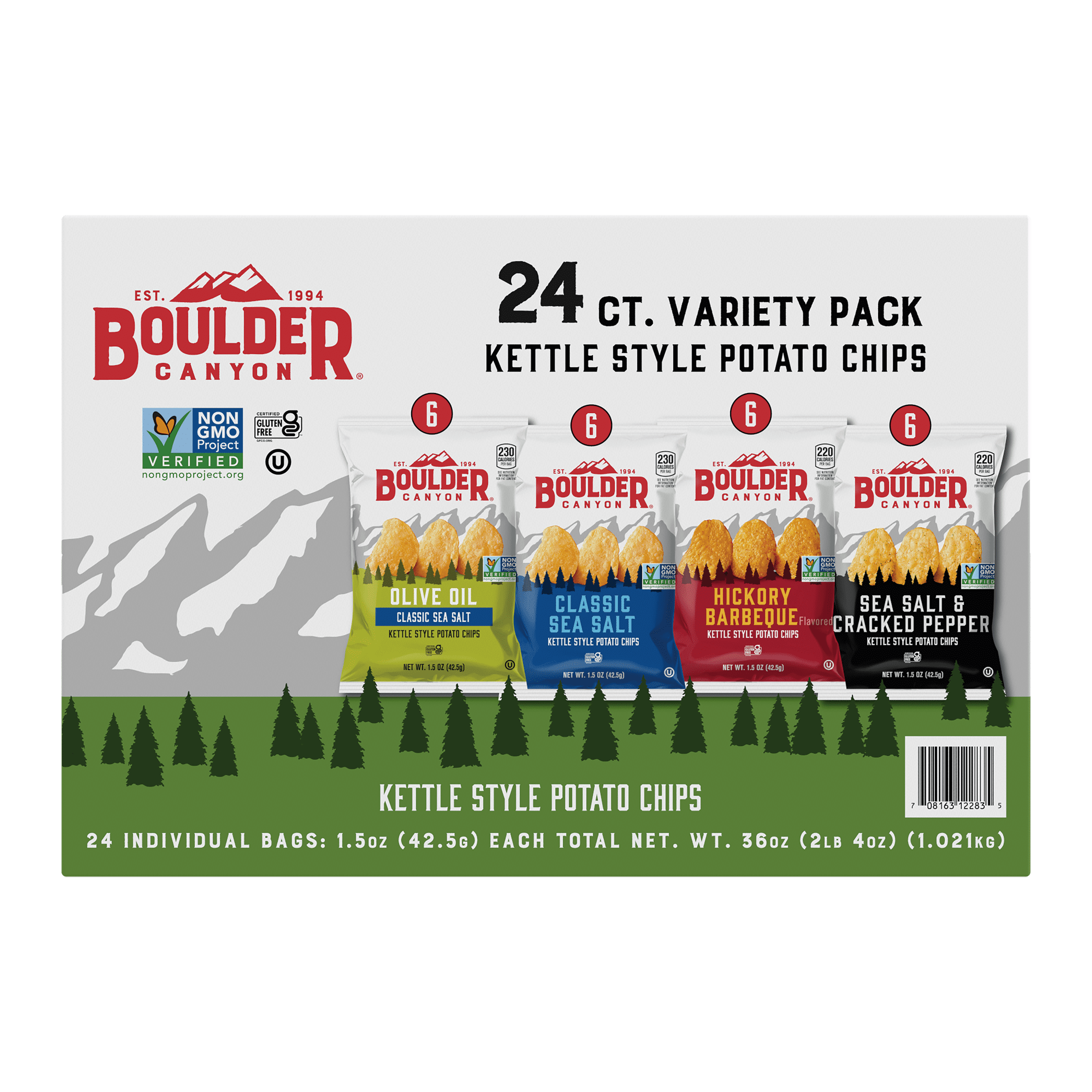 (2 pack) Boulder Canyon Kettle Style Potato Chips Variety Pack, 1.5 oz (24 Count)
