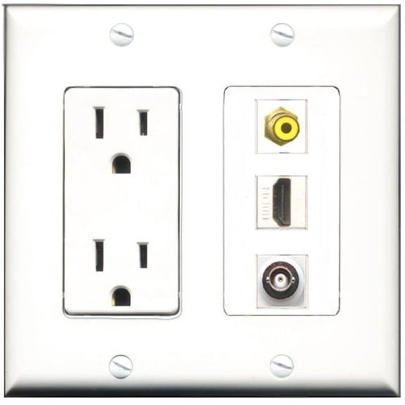 RiteAV - 15 Amp Power Outlet 1 Port HDMI 1 Port RCA Yellow 1 Port BNC Decorative Wall Plate