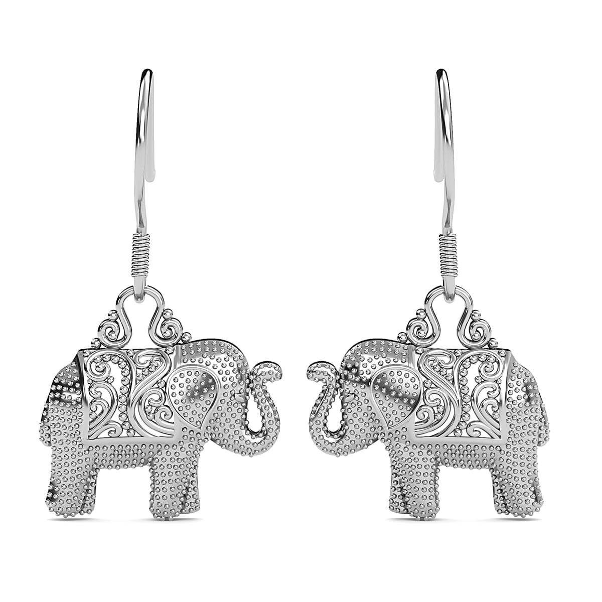 925 Sterling Silver Elephant Dangly Drop Earrings