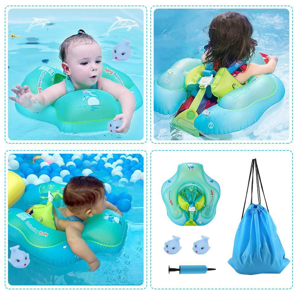 Size L,Blue Delicacy Upgraded Version Baby Pool Float,Baby Inflatable Swimming Floats Ring with Safety Bottom Support and Swim Buoy,Suitable for 6-30 Months 
