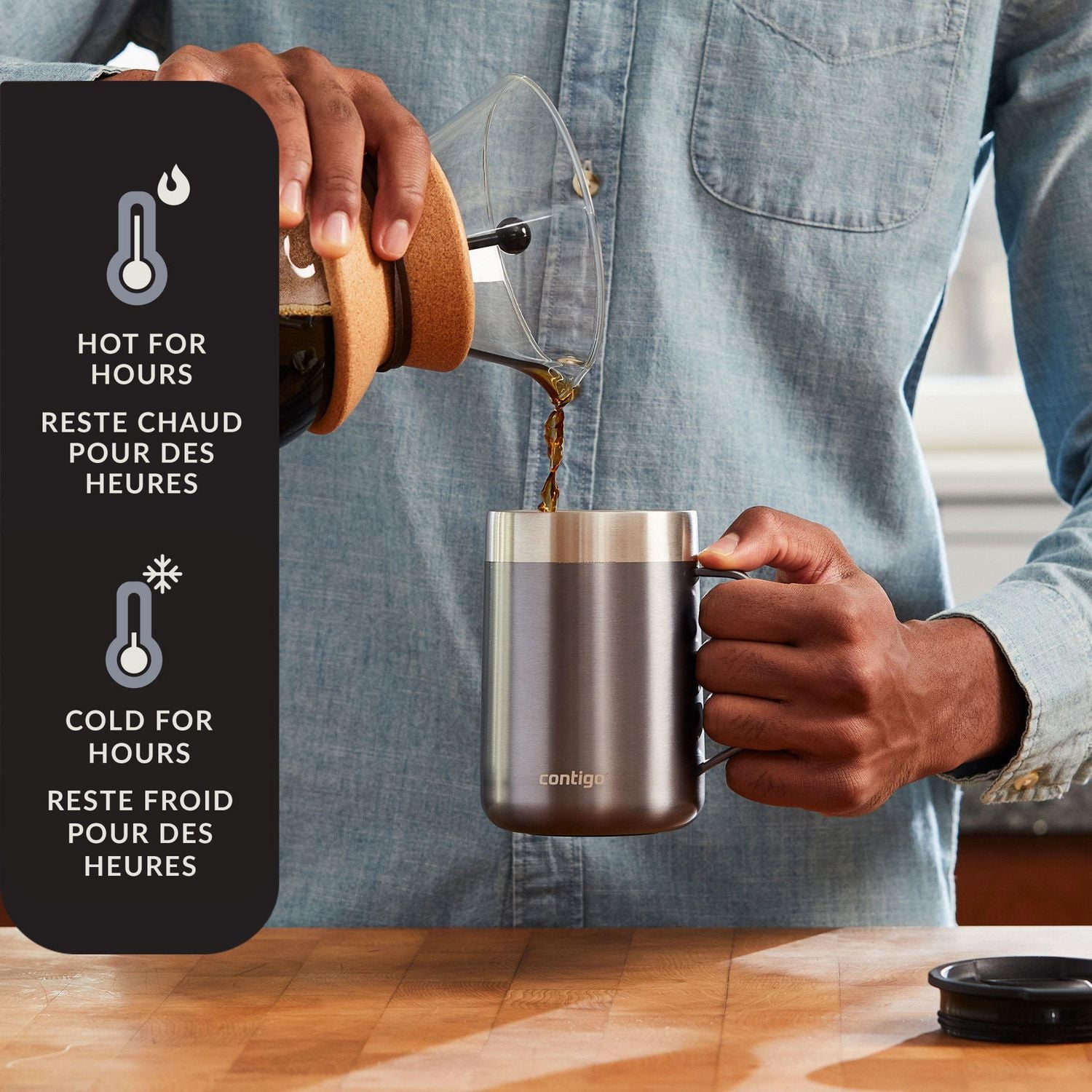 Contigo Streeterville Stainless Steel Mug with Splash-Proof Lid, 14 oz (414 ml), Vacuum-Insulated Tumbler with Handle for Coffee & Tea, Sake