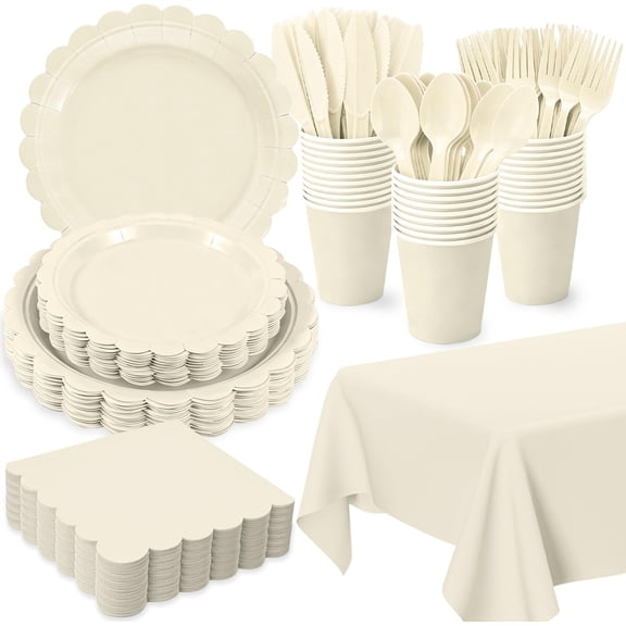 176-Piece Pink Party Supplies Set - Disposable Scalloped Edge Plates, Cutlery, Napkins & Tablecloth, Light Pink Baby Shower Decorations, Serves 25 Guests, Dinner & Dessert Plates Included