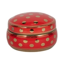 Sagebrook Home Ceramic Covered Dotted Jar, Red/Gold Ceramic, 7 X 7 X 3.75 Inches