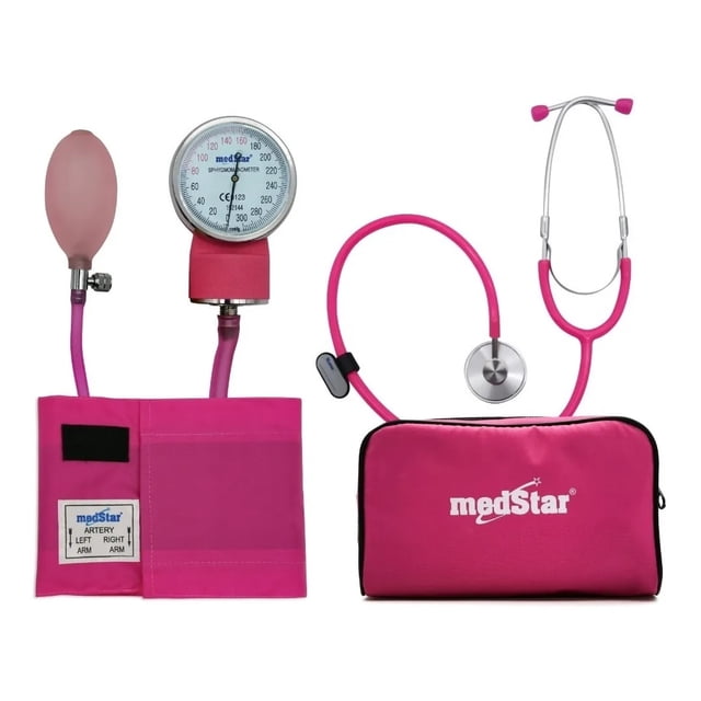 Esfigmomanómetro Aneroide Kit Estetoscopio Rosa Medstar Medstar SLI-HS-50A-F